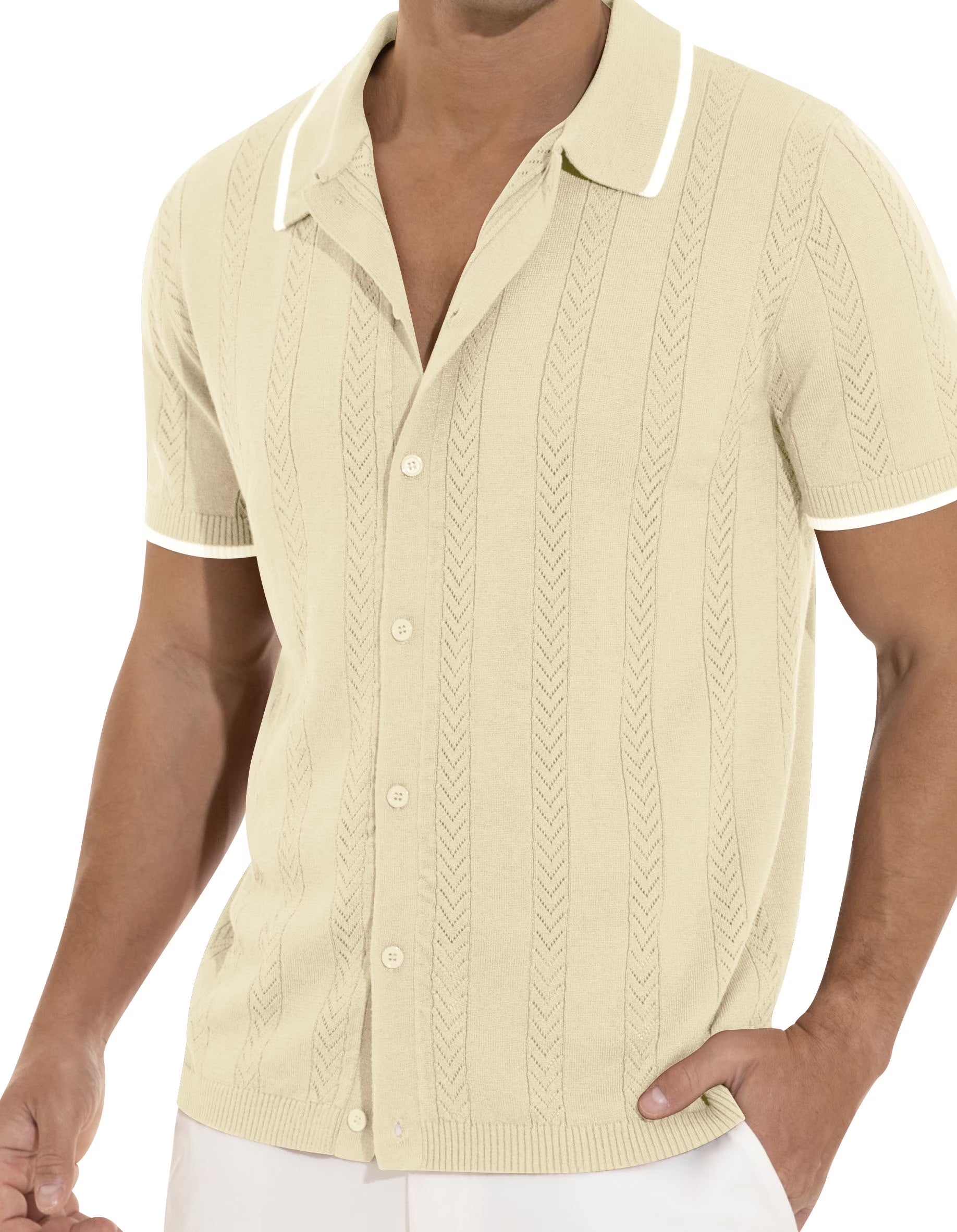 Men'S Casual Button down Shirt Short Sleeve Vintage Clothes Knit Polo Shirts Summer Beach Shirts
