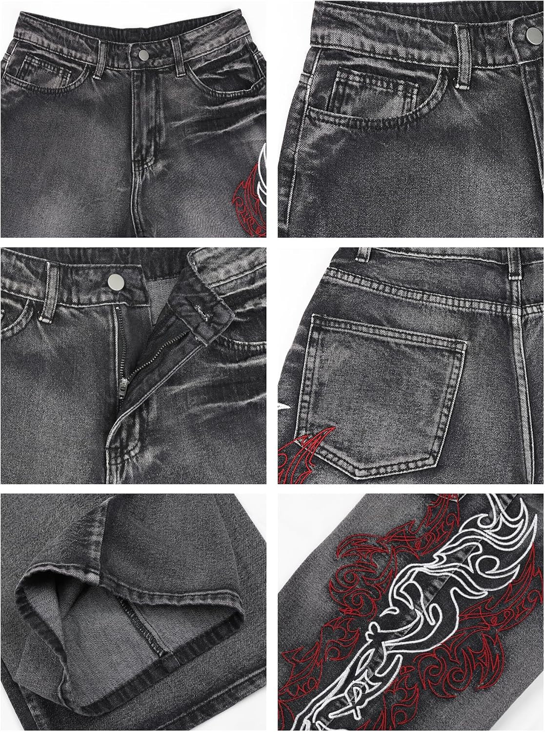Mens Baggy Jeans Embroidered Wide Leg Pants | Hip Hop, Y2K 2000S Jinco, Oversized, Skater Streetwear, Denim, Relaxed Loose Fit, Skateboard, Extra, Stylish, Casual