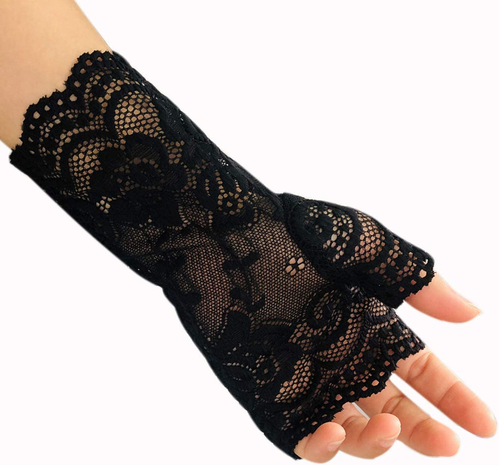 Women Short Lace Gloves Sunblock Fingerless Bridal Wrist Gloves Opera Evening Wedding Tea Party Prom Cosplay 1920S