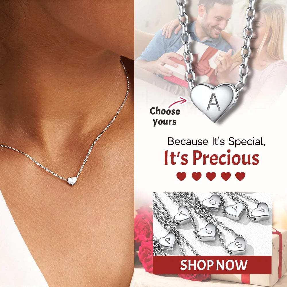 Dainty Initial Heart Necklace Trendy 925 Sterling Silver Cute Heart Pendant Choker Necklaces Letter Jewelry Gifts for Women
