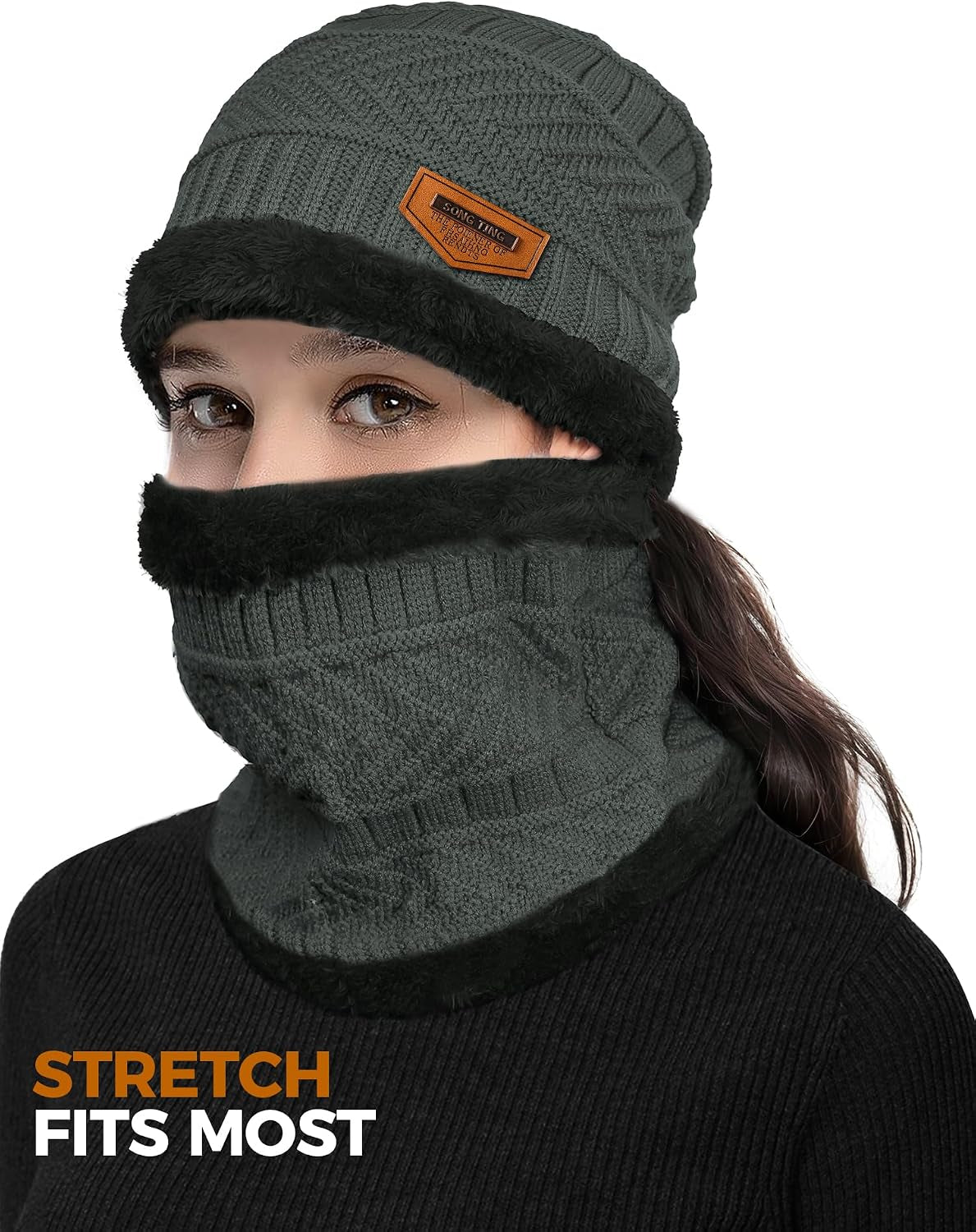 Beanie Hats for Men Women Neck Warmer Cold Weather Gear Men Gift Set for Winter Hat Neck Scarf Guys Face Mask Snow Suits