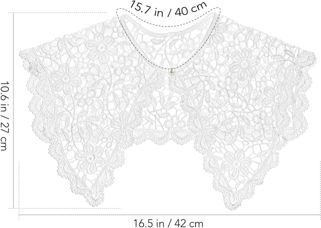 Elegant Lace Faux Collar for Women, Detachable White Floral Design, Perfect for Layering with Dresses and Shirts, Comfortable and Breathable, Ideal for Casual and Formal Occasions