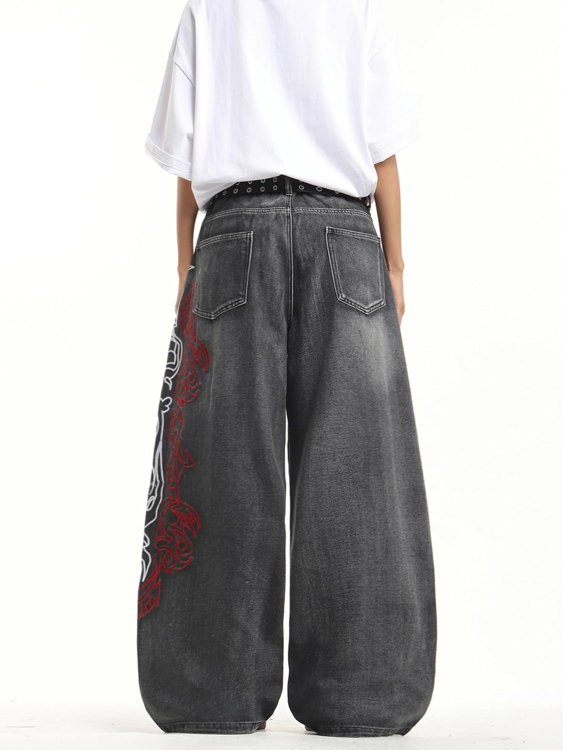 Mens Baggy Jeans Embroidered Wide Leg Pants | Hip Hop, Y2K 2000S Jinco, Oversized, Skater Streetwear, Denim, Relaxed Loose Fit, Skateboard, Extra, Stylish, Casual