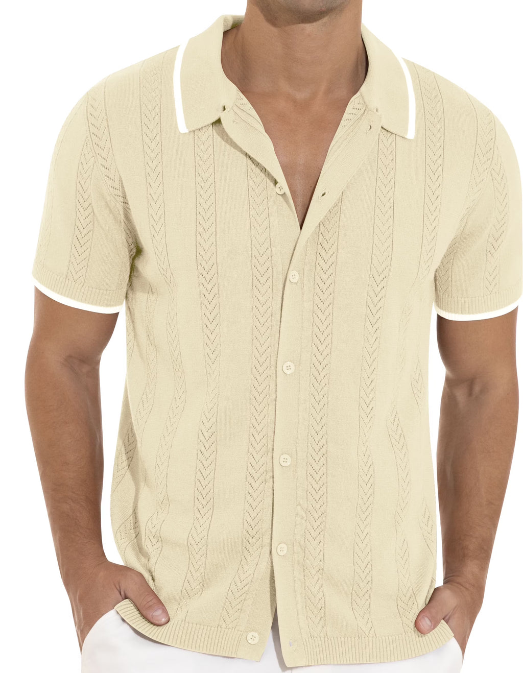 Men'S Casual Button down Shirt Short Sleeve Vintage Clothes Knit Polo Shirts Summer Beach Shirts