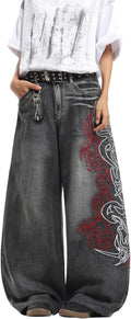 Mens Baggy Jeans Embroidered Wide Leg Pants | Hip Hop, Y2K 2000S Jinco, Oversized, Skater Streetwear, Denim, Relaxed Loose Fit, Skateboard, Extra, Stylish, Casual