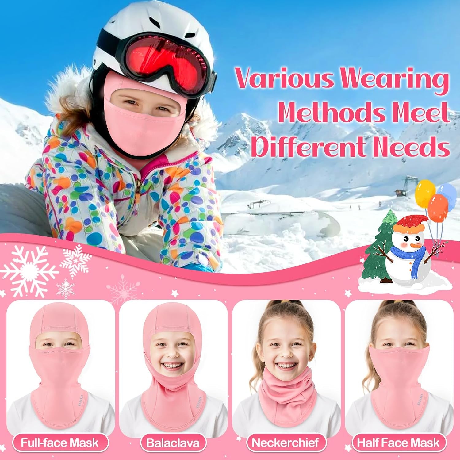 2 Pack Kids Balaclava Ski Mask Winter Face Cover, Windproof Fleece Neck Gaiter for Boys Girls Cold Weather Face Mask