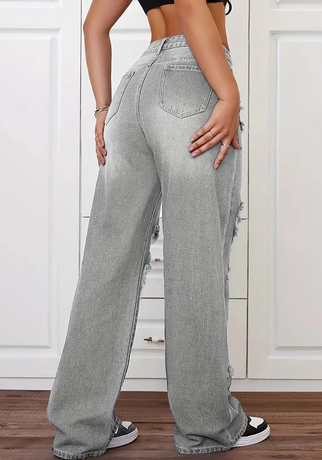 Women'S High Waisted Wide Leg Ripped Jeans Y2K Baggy Boyfriend Jeans Distressed Denim Pants