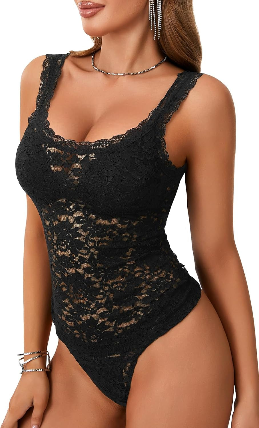 Women'S Lace Sexy Lingerie Set See through Spaghetti Strap Cami Top Thong Pajamas