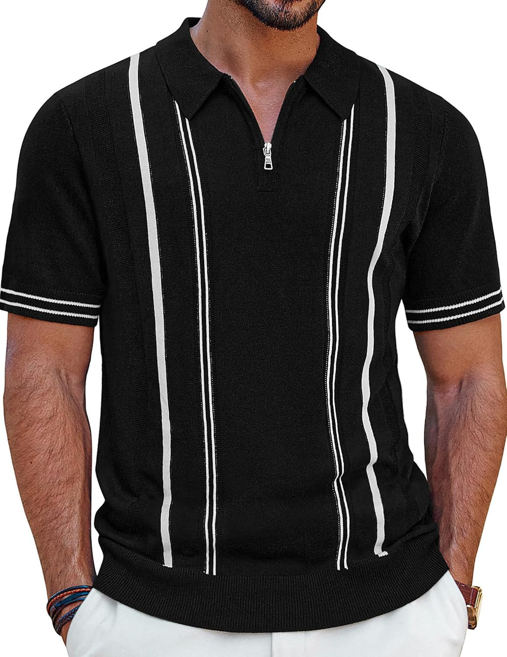 Mens Knit Polo Shirts Short Sleeve Quarter Zip Golf Shirt Vintage Shirts for Men