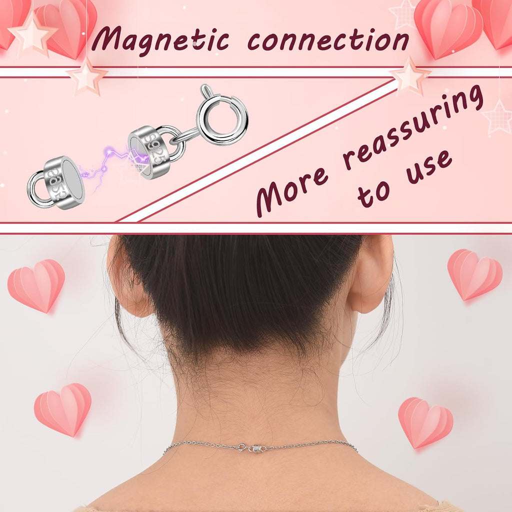 925 Sterling Silver Magnetic Necklace Clasps and Closures Min Magnetic Clasps for Necklaces Bracelets Chain Extender Connector for Jewelry Making Necklace 2Pack