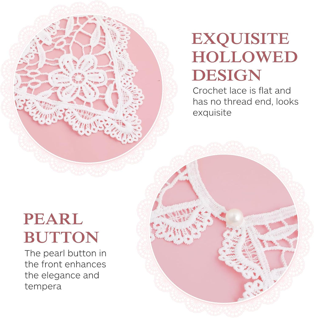 Elegant Lace Faux Collar for Women, Detachable White Floral Design, Perfect for Layering with Dresses and Shirts, Comfortable and Breathable, Ideal for Casual and Formal Occasions