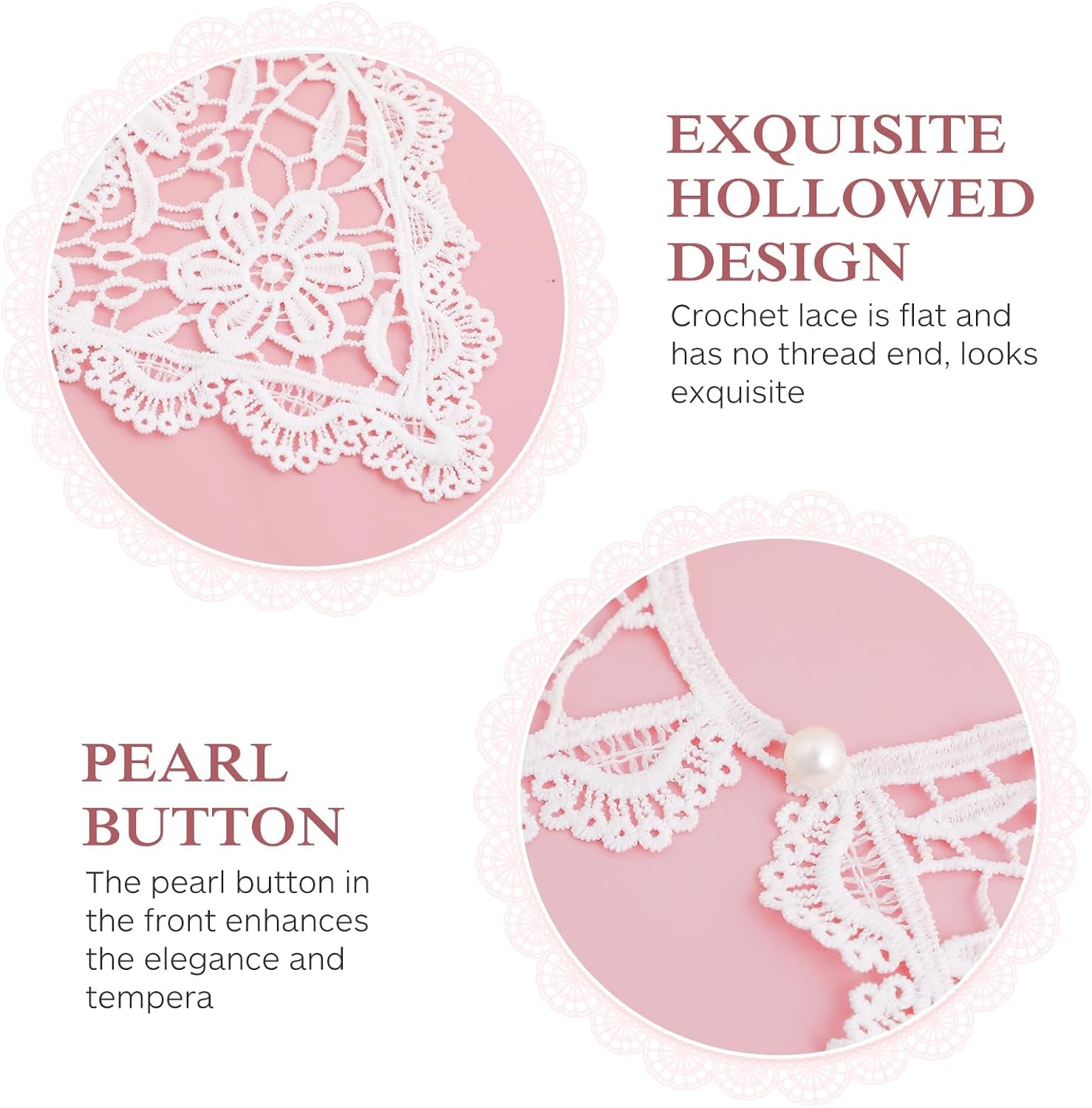 Elegant Lace Faux Collar for Women, Detachable White Floral Design, Perfect for Layering with Dresses and Shirts, Comfortable and Breathable, Ideal for Casual and Formal Occasions