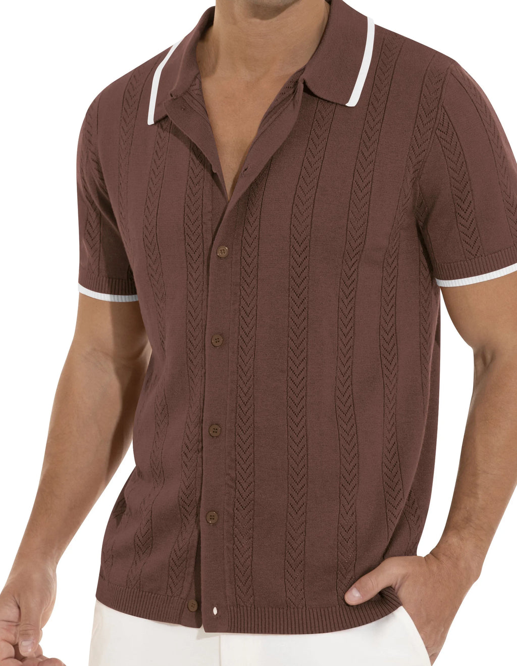Men'S Casual Button down Shirt Short Sleeve Vintage Clothes Knit Polo Shirts Summer Beach Shirts