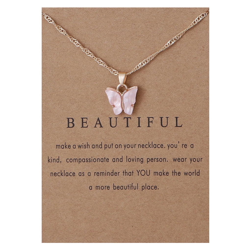 TIHLMK Friendship Necklace Sweet Butterfly Necklace Acrylic Color Clavicle Chain Necklace