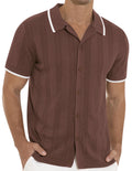 Men'S Casual Button down Shirt Short Sleeve Vintage Clothes Knit Polo Shirts Summer Beach Shirts