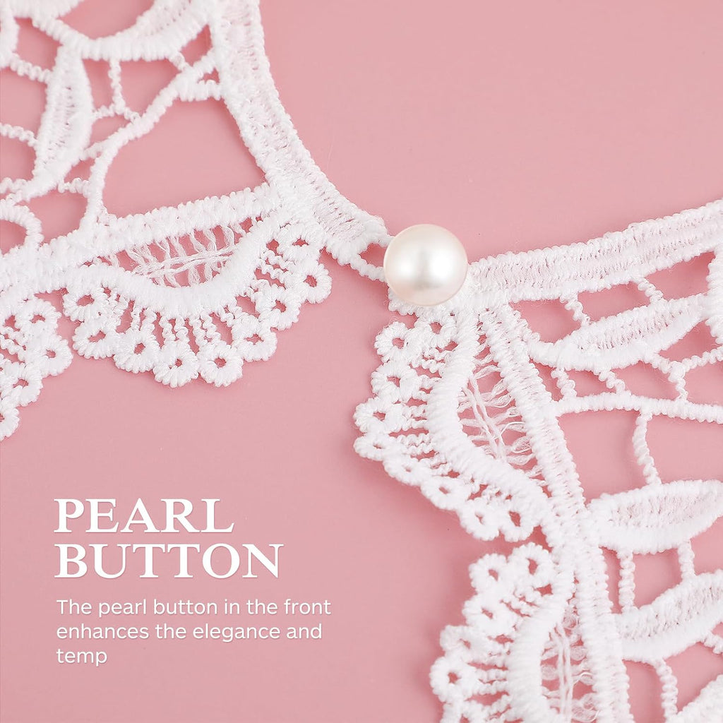 Elegant Lace Faux Collar for Women, Detachable White Floral Design, Perfect for Layering with Dresses and Shirts, Comfortable and Breathable, Ideal for Casual and Formal Occasions