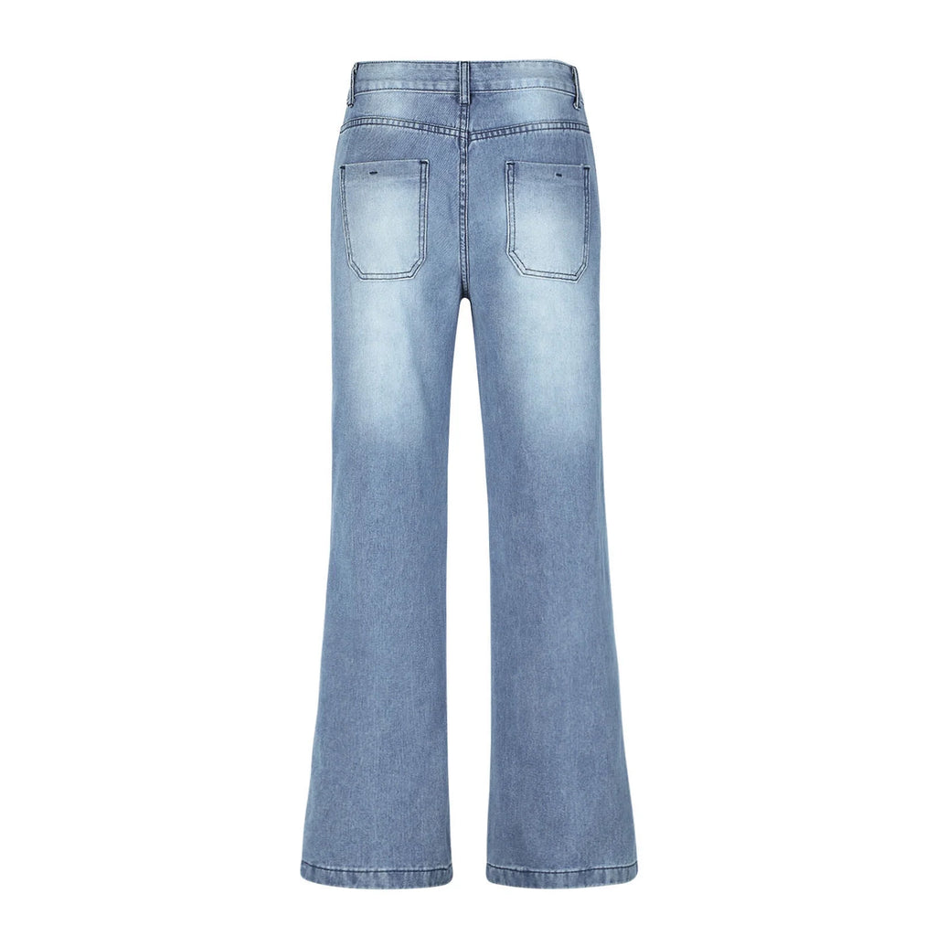 Women'S Fashion Jeans High Waisted Wide Leg Jeans Summer Casual Straight Baggy Jeans Color Block Patch Denim Trousers Dark Blue,M
