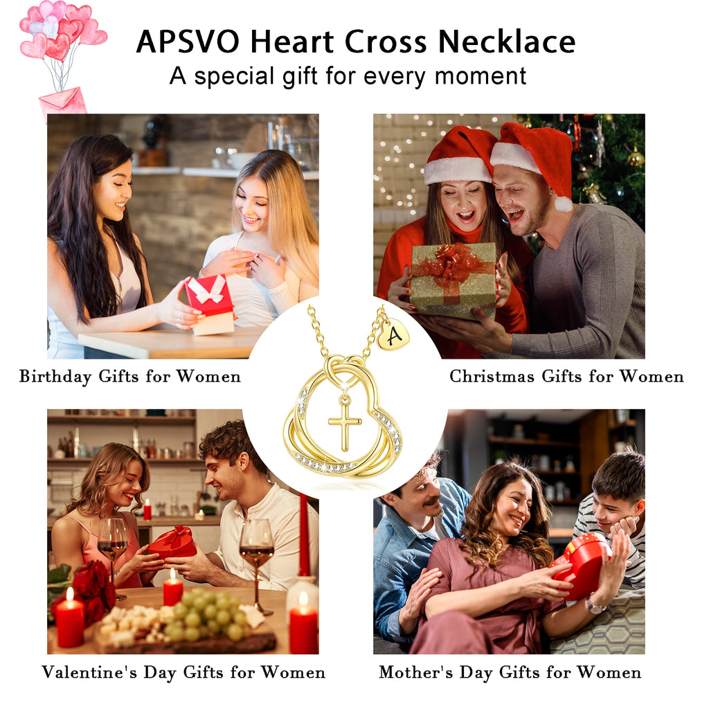 18K Gold Plated Love Heart Initial Cross Necklaces for Women Girls CZ Letter N Pendant Chain Birthday Christmas Jewelry Gifts Teen Girlfriend Wife Lady Mom Adults Stocking Stuffers for Kids Age