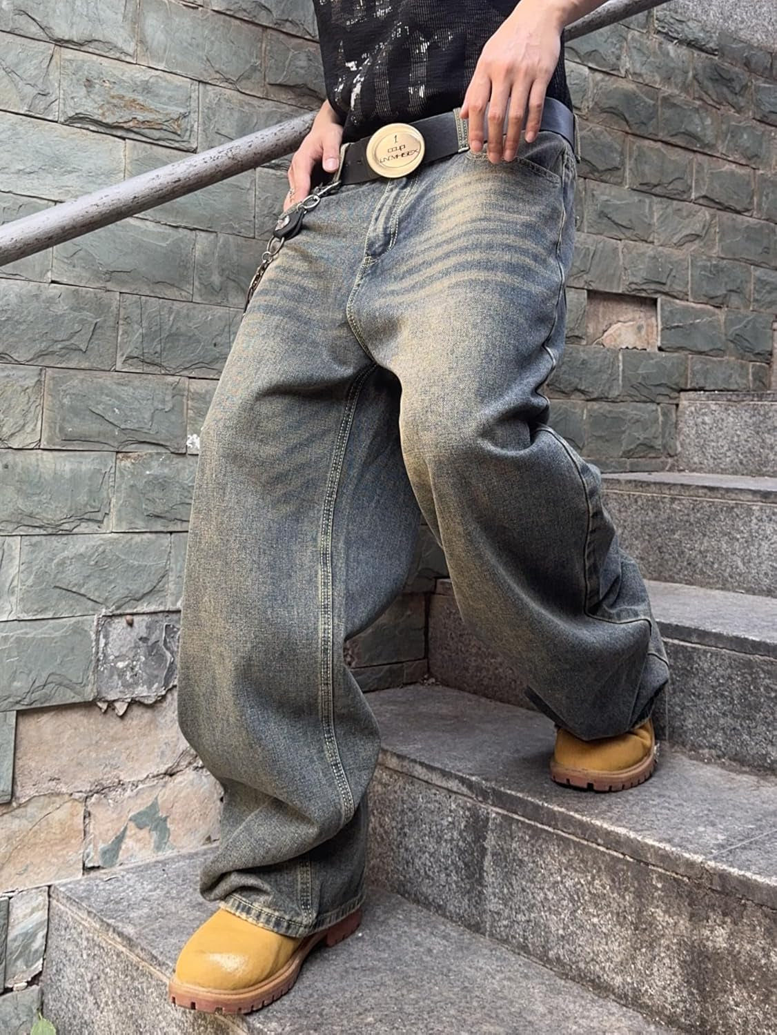 Mens Streetwear Hip Hop Baggy Jeans Wide Leg Skater Denim Pants Loose Long Trousers