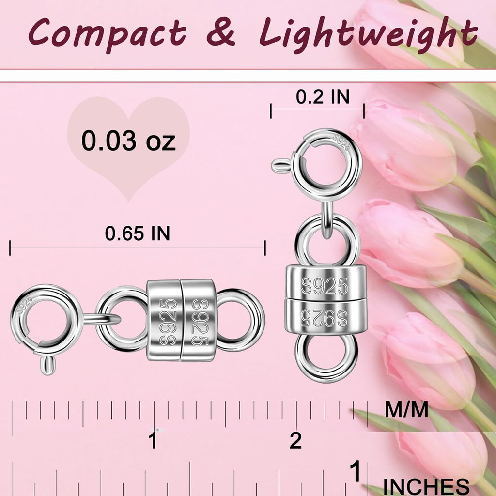 925 Sterling Silver Magnetic Necklace Clasps and Closures Min Magnetic Clasps for Necklaces Bracelets Chain Extender Connector for Jewelry Making Necklace 2Pack