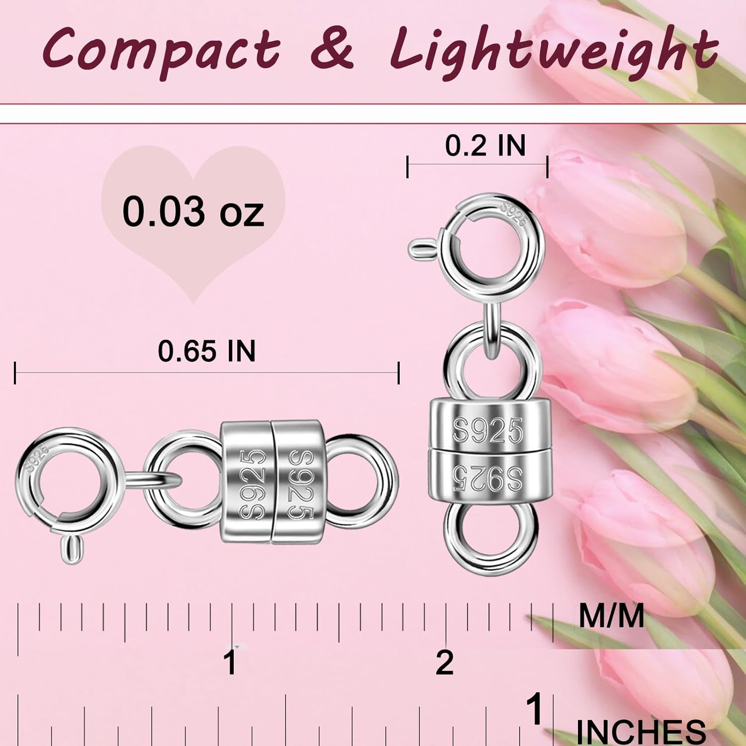 925 Sterling Silver Magnetic Necklace Clasps and Closures Min Magnetic Clasps for Necklaces Bracelets Chain Extender Connector for Jewelry Making Necklace 2Pack