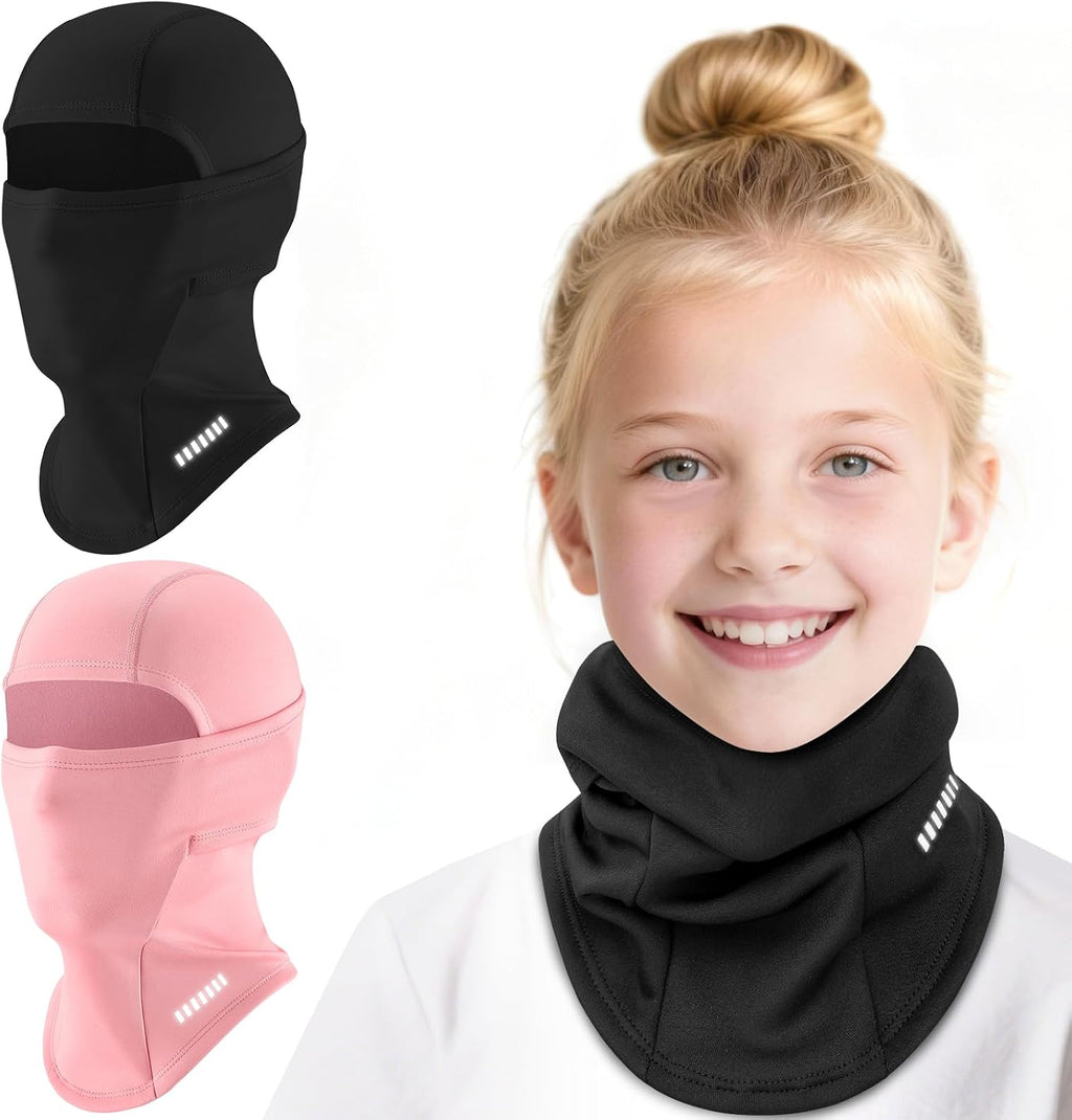 2 Pack Kids Balaclava Ski Mask Winter Face Cover, Windproof Fleece Neck Gaiter for Boys Girls Cold Weather Face Mask
