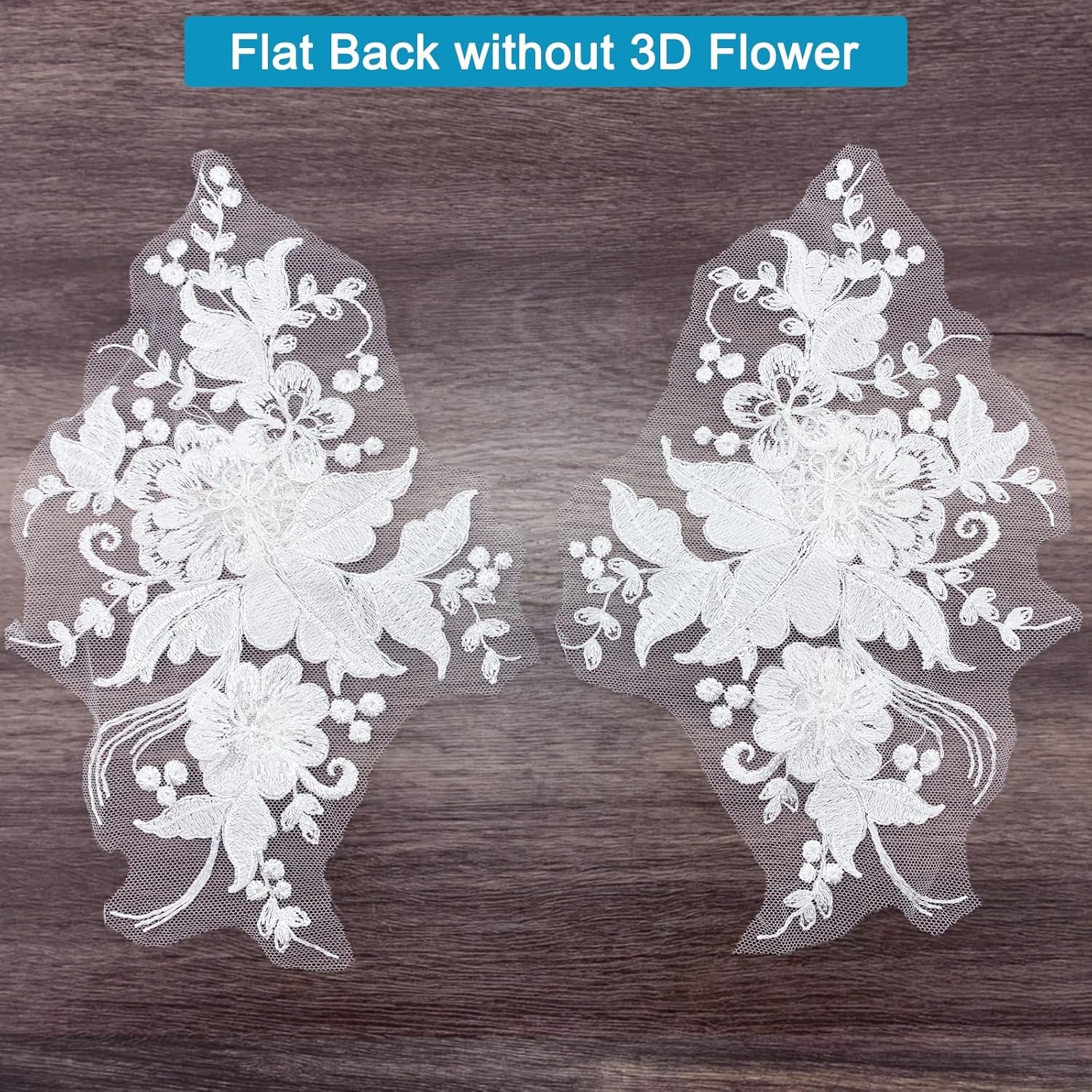 3D Flower Lace Appliques 1 Pair White Embroidered Floral Sew on Embroidery Patches for Wedding Bridal Dress Gown Clothing Bodice Craft DIY (#2 Sequin Flower)