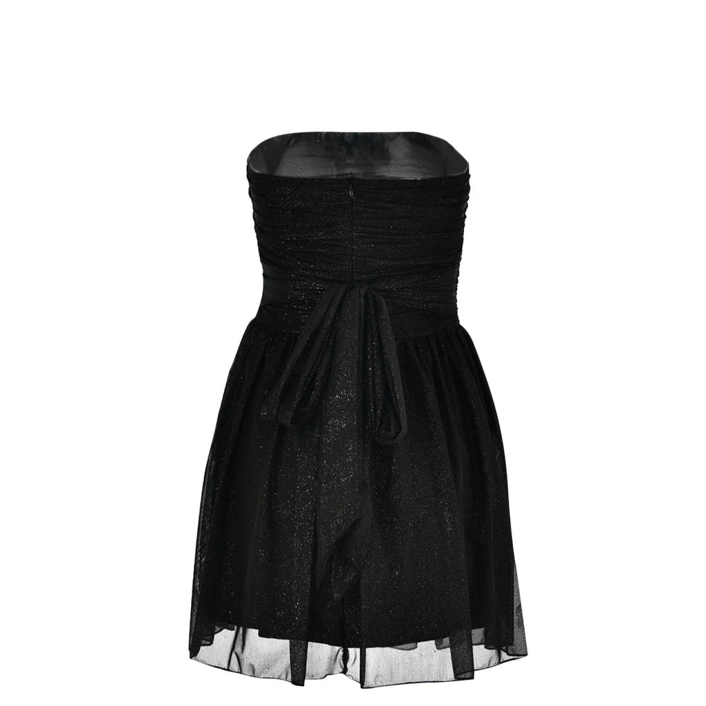 Plus Size Fall Dresses Women'S Strapless Mini Dress, Glitter Tulles Homecoming Dresses for Teens, a Line Short Prom Cocktail Gown with Bow Black M