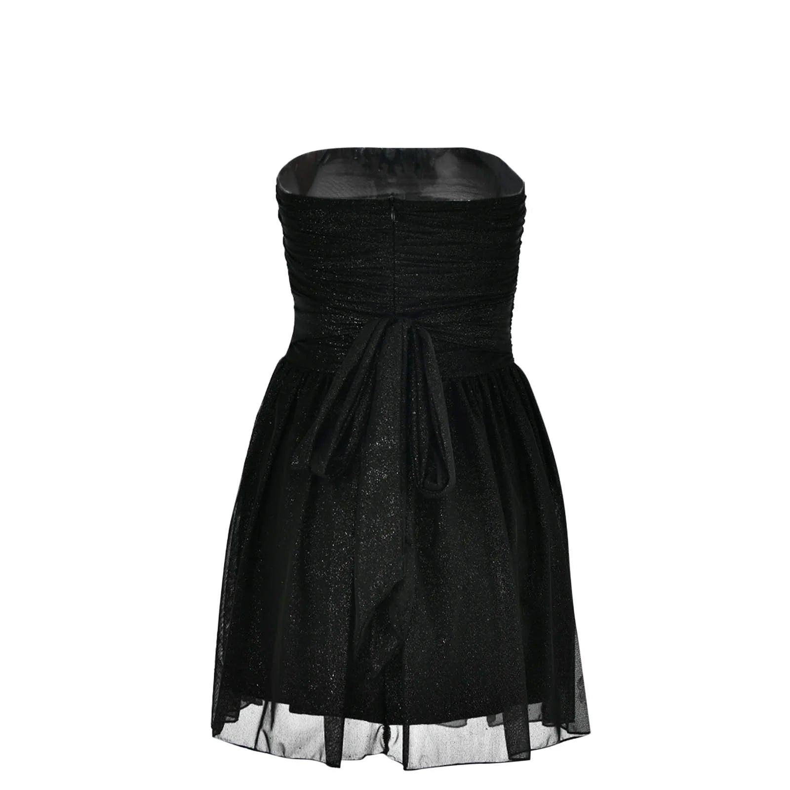 Plus Size Fall Dresses Women'S Strapless Mini Dress, Glitter Tulles Homecoming Dresses for Teens, a Line Short Prom Cocktail Gown with Bow Black M