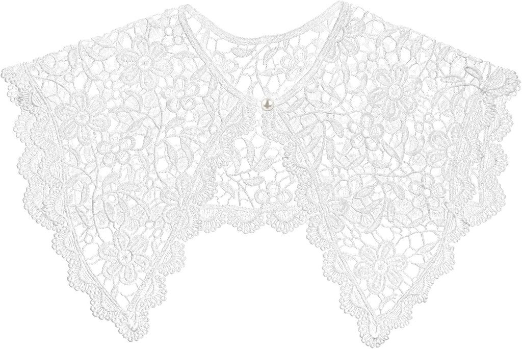 Elegant Lace Faux Collar for Women, Detachable White Floral Design, Perfect for Layering with Dresses and Shirts, Comfortable and Breathable, Ideal for Casual and Formal Occasions