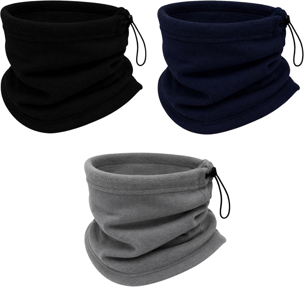 Thermal Neck Gaiters, 3 Pack Warm Winter Scarf Tube, Soft Fleece, Adjustable Strap Bulk