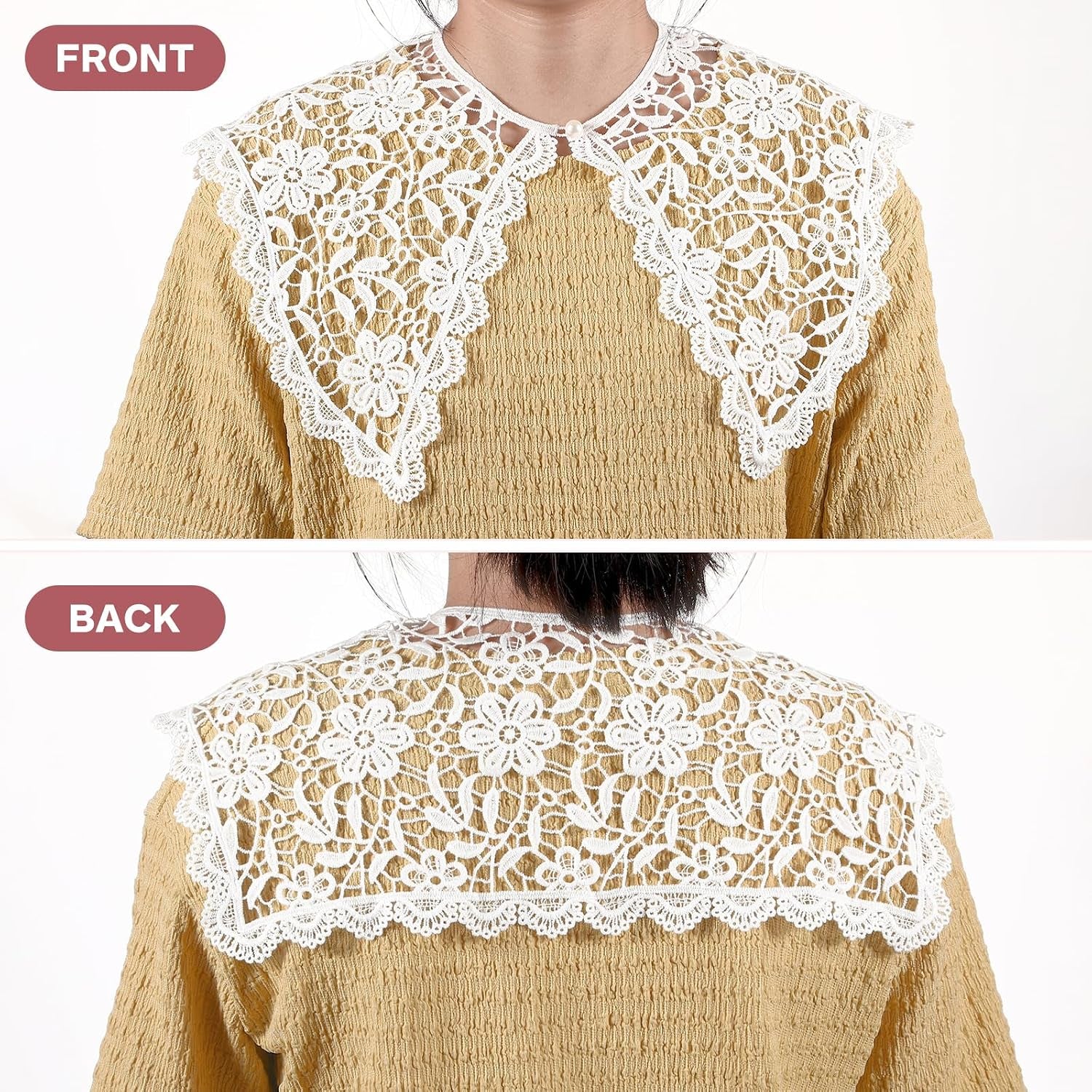 Elegant Lace Faux Collar for Women, Detachable White Floral Design, Perfect for Layering with Dresses and Shirts, Comfortable and Breathable, Ideal for Casual and Formal Occasions