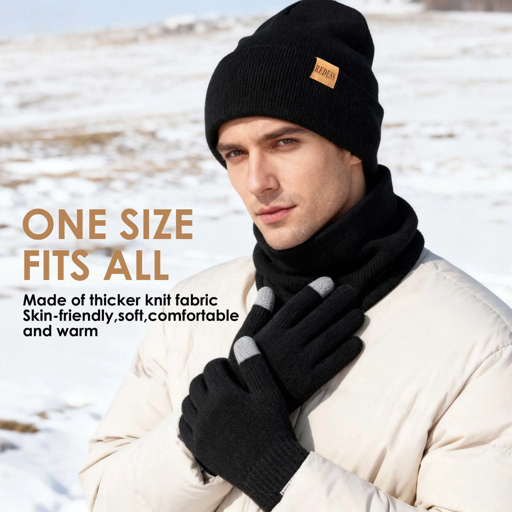 Winter Hat, Scarf & Glove Set for Men and Women,Black