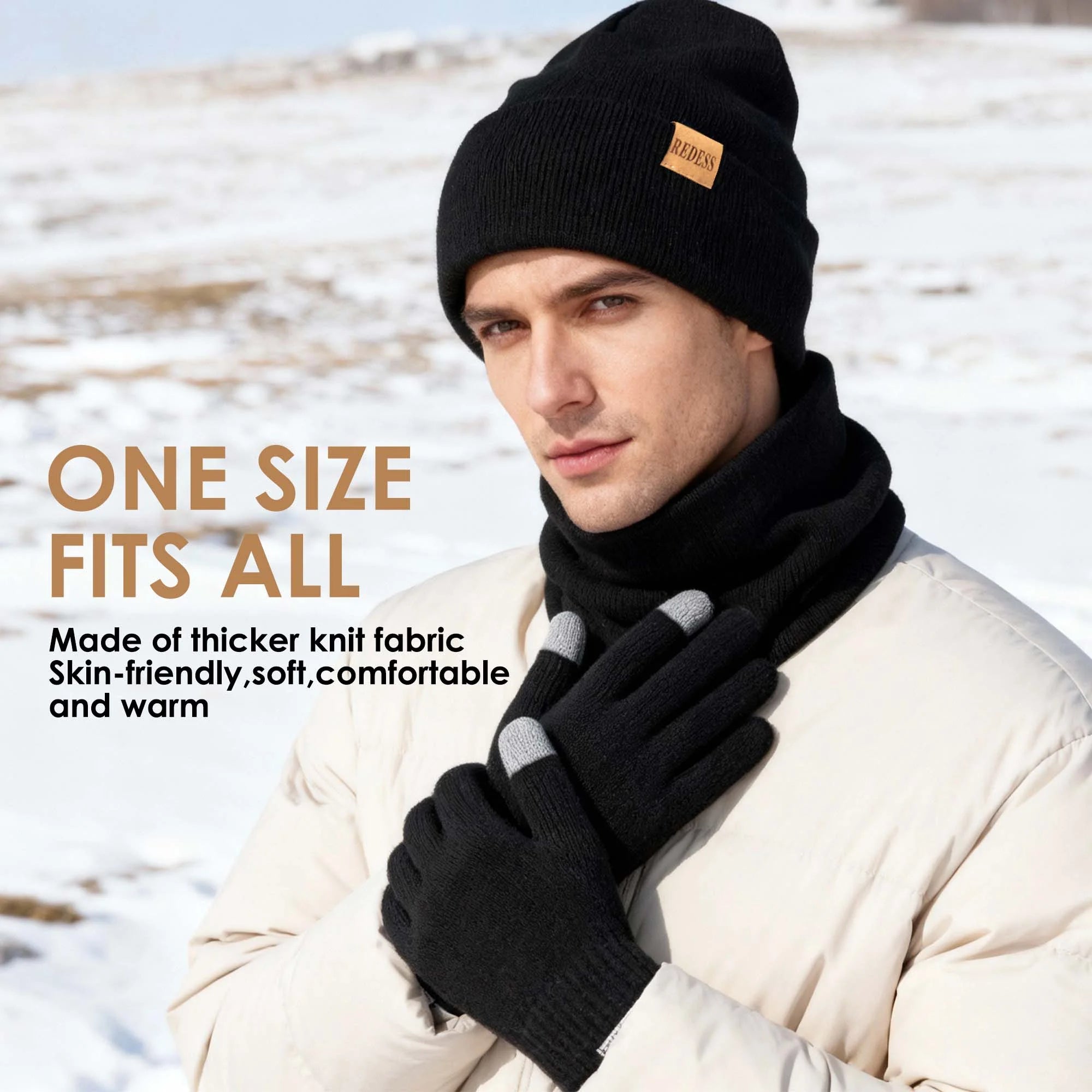 Winter Hat, Scarf & Glove Set for Men and Women,Black
