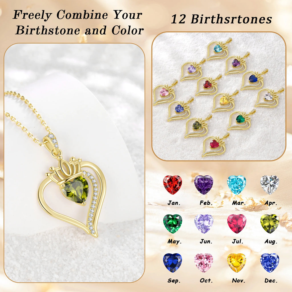Yndra 18K Gold Plated Heart Necklace for Women,S925 Sterling Silver August Peridot Birthstone Crown Pendant Necklace,Jewelry Gift for Her Wife Mom Girlfriend,Birthday Mother’S Day Gift