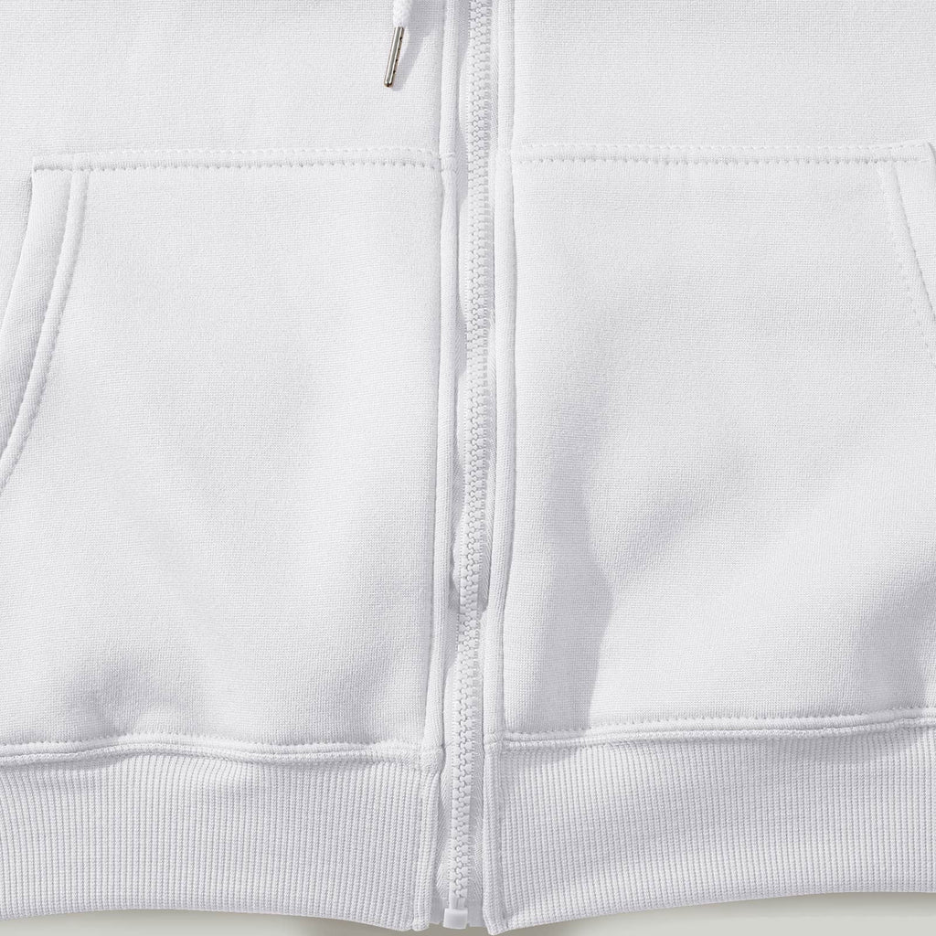 Mens Full Zip up Hoodie Long Sleeve Drop Shoulder Oversized Jacket Loose Fit Fleece Lined Fashion Solid Pullover Sweatshirt with Pocket White L