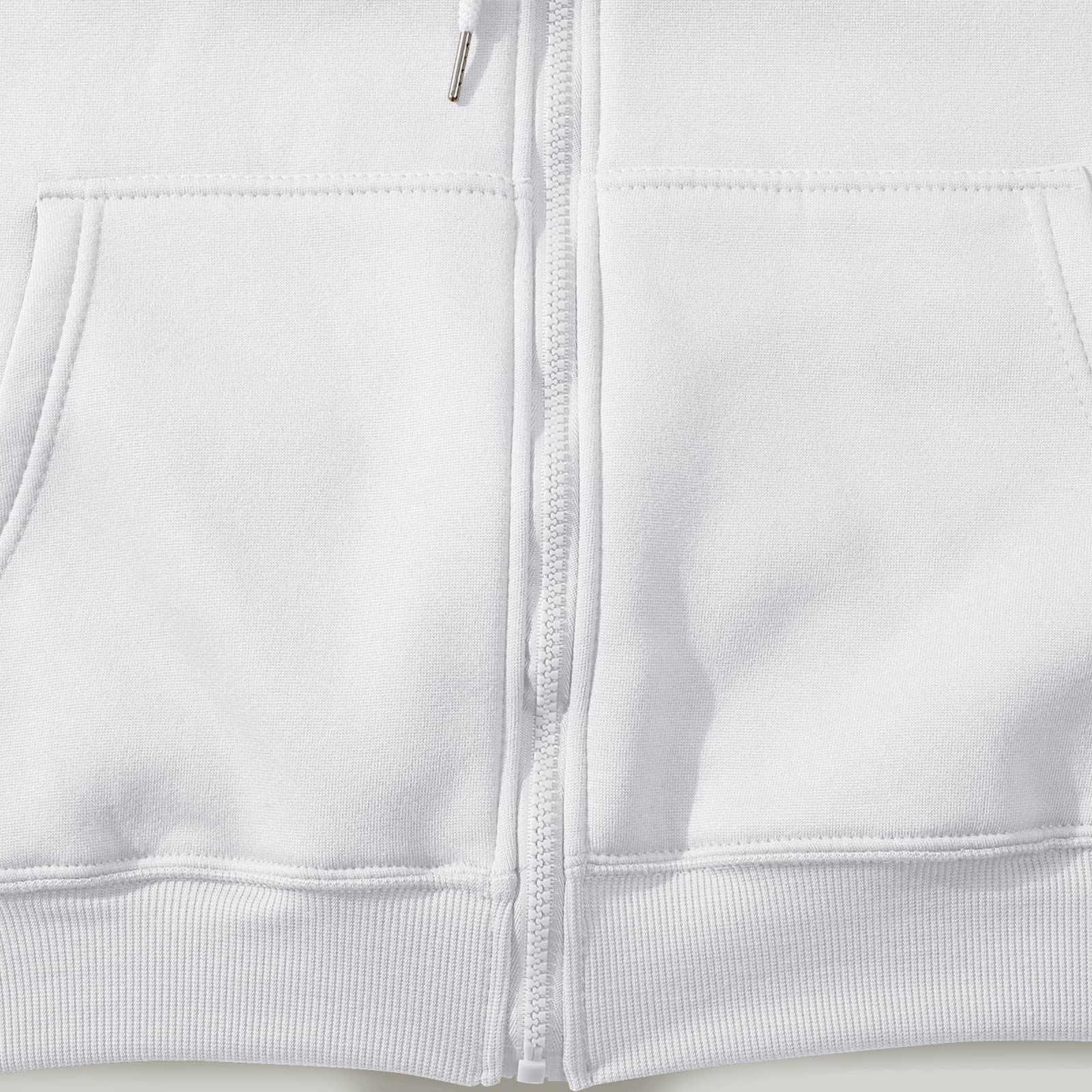Mens Full Zip up Hoodie Long Sleeve Drop Shoulder Oversized Jacket Loose Fit Fleece Lined Fashion Solid Pullover Sweatshirt with Pocket White L