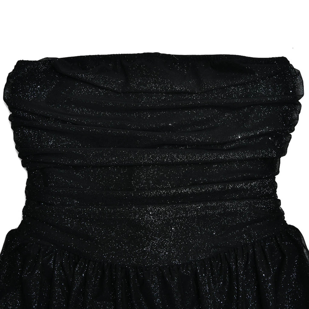 Plus Size Fall Dresses Women'S Strapless Mini Dress, Glitter Tulles Homecoming Dresses for Teens, a Line Short Prom Cocktail Gown with Bow Black M